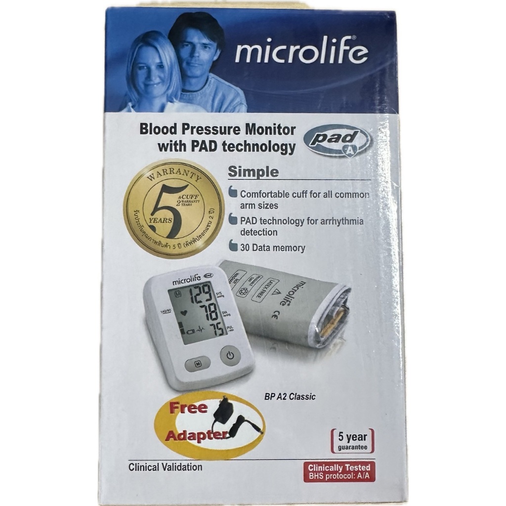 Microlife เครื่องวัดความดันโลหิต รุ่น A2 Classic แถมถ่าน+ Adapter (รับประกันศูนย์ 5 ปี)
