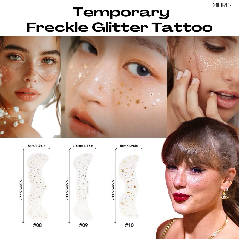 [3140] (พร้อมส่ง) Freckle Glitter Tattoo สติ๊กเกอร์กากเพชรติดหน้า แทททูกากเพชรติดหน้า (MT15)