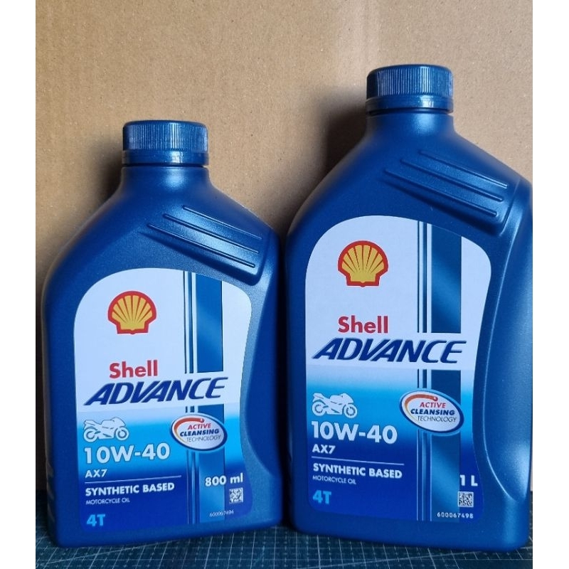 น้ำมันเครื่องรถมอเตอร์ไซค์ SHELL ADVANCE 10W-40 สำหรับรถมีเกียร์ มี 2 ขนาด 0.8 ลิตรและ 1 ลิตร