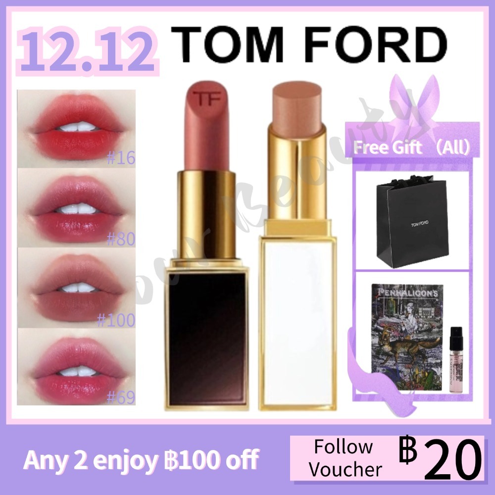 【แท้ % 】Tom Ford Lipstick Matte Black Thick White Thin Tube Matte Satin 3g 1g # N3 # 100 # 01 # 511