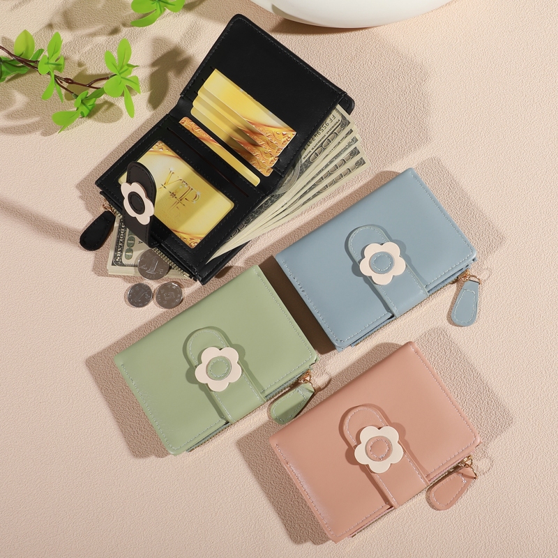 (B-1161) กระเป๋าสตางค์ใบสั้น หนัง Pu พกพาสะดวก ขนาดเล็กแบบพกพา พร้อมช่องใส่บัตร แฟชั่นสําหรับสตรี 5สี