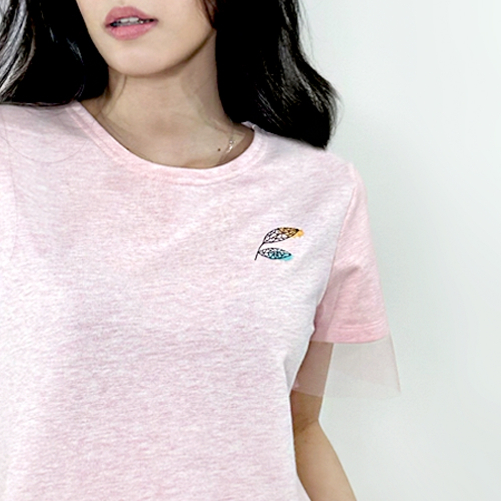 Blue Corner เสื้อยึดแขนสั้น แต่งแขนเสื้อ สีชมพู / Short Sleeve Tee with Mesh (Pink)