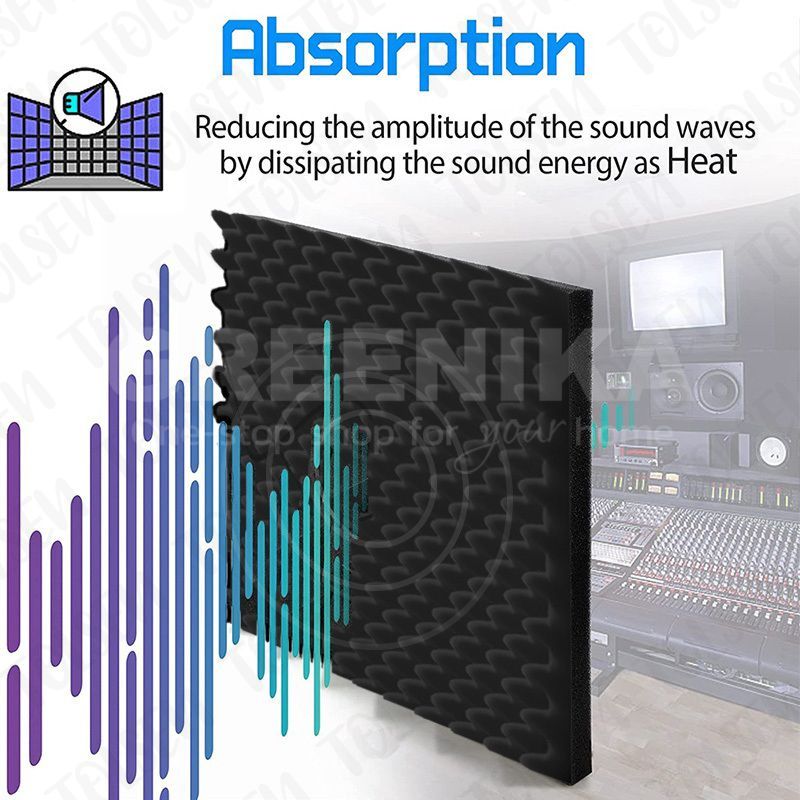 GREENIKA 12 แผ่น/แพ๊ค แผ่นซับเสียงห้อง ที่เก็บเสียง โฟมกันเสียง ฟองน้ำซับเสียง กันความร้อน 50*50*5CM - รูปที่ 4