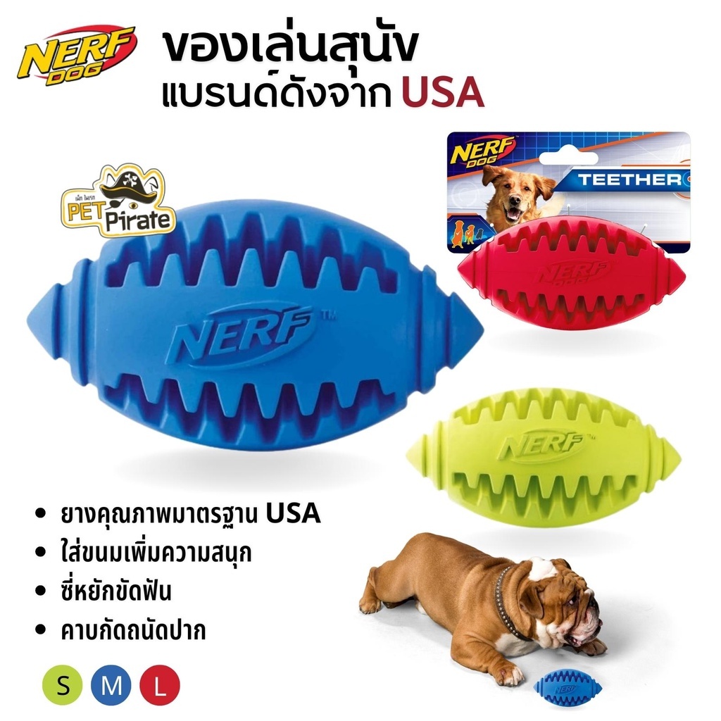 Nerf Dog ของเล่นหมา ลูกรักบี้ยาง มีหยักขัดฟัน ของเล่นสุนัข ทนทาน แบรนด์ดังจาก USA มี 3 ขนาด