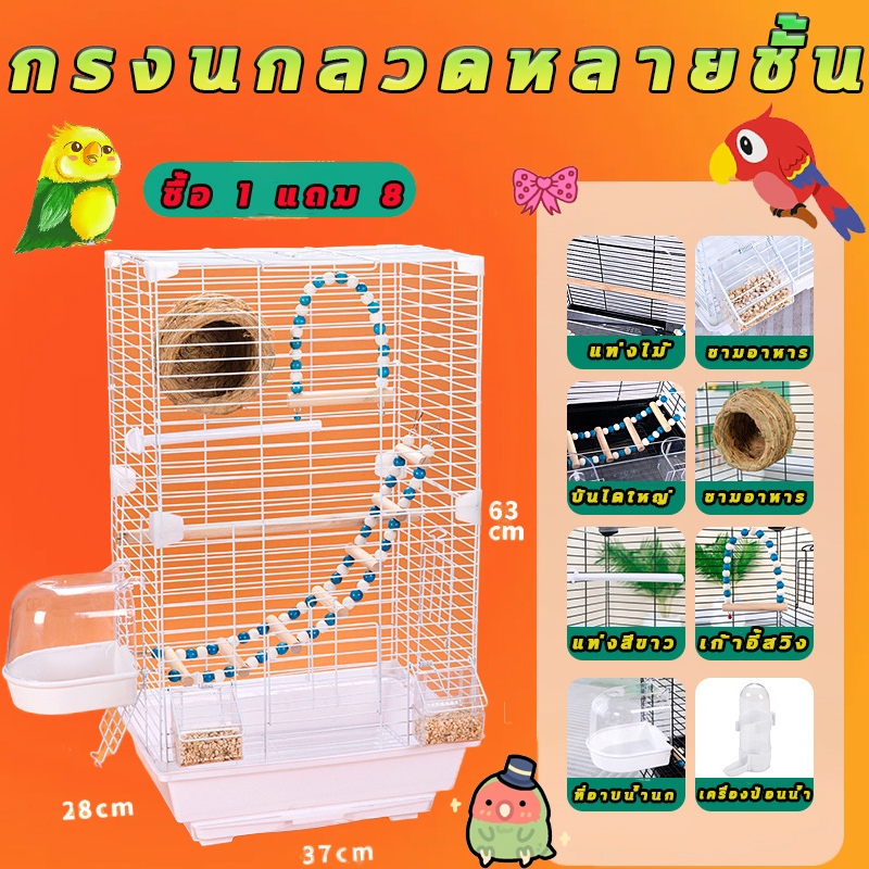 กรงนก กรงนกแก้ว 28×37×63cm ซื้อ 1 แถม 8 กรงนกแก้ว กรงนก กรงนก กรงนกแก้วเพิ่มความสูง พื้นที่ขนาดใหญ่สำหรับทำกิจกรรม
