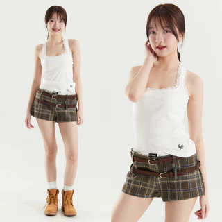 (พร้อมส่ง)Bemingshorts029(XS-4XL) - Belted check กางเกงขาสั้นลายสก๊อตสุดชิค มาพร้อมดีเทลสายเข็มขัด 2 ชั้น