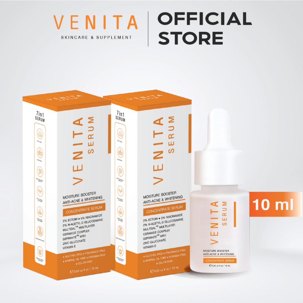 [ 2 หลอด ] มอยส์เจอร์เซรั่ม VENITA  MOISTURE BOOSTER ANTI-ACNE & WHITENING CONCENTRATE SERUM 10 ml