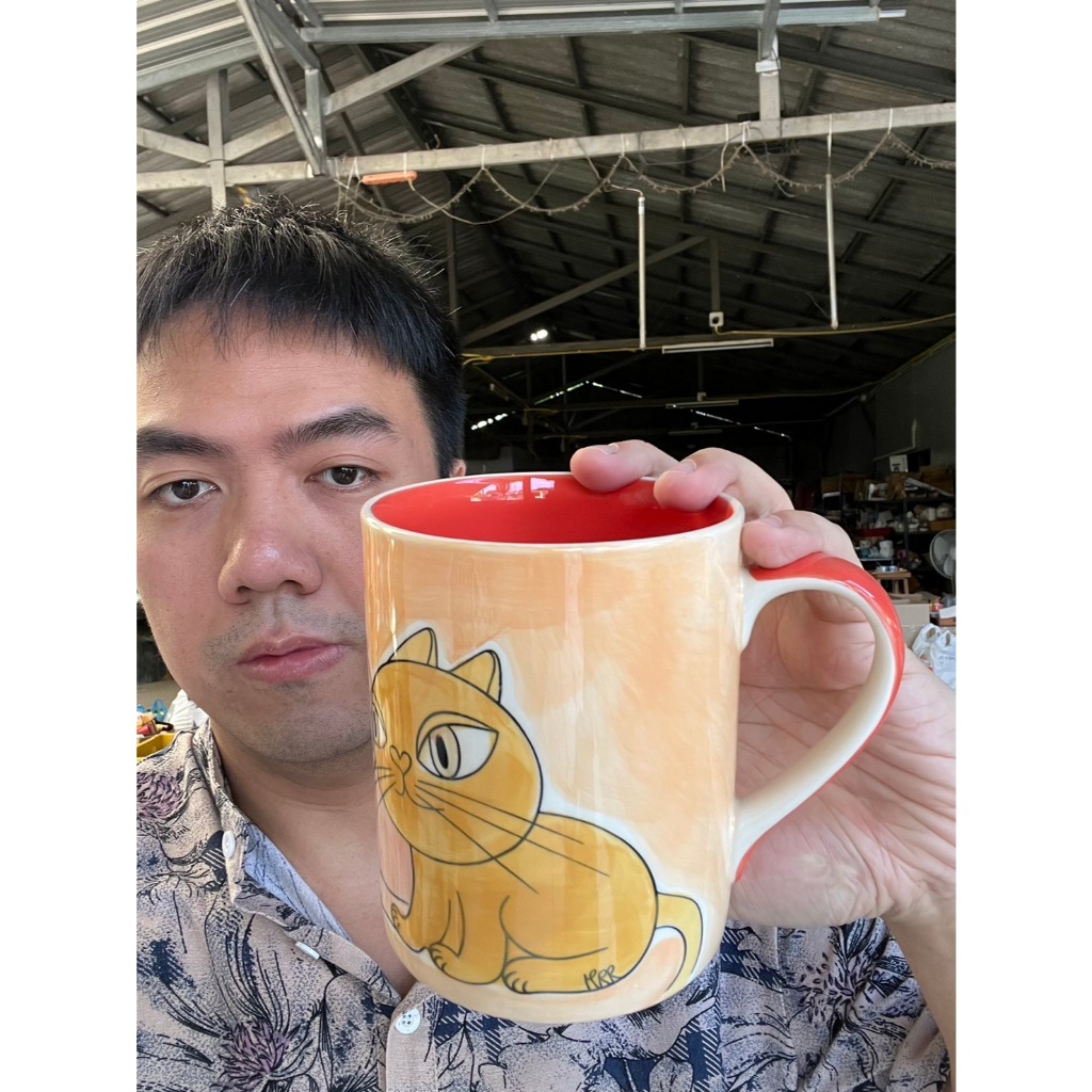 แก้วมัค แก้วกาแฟ อเมริกันมัค ขนาด 10 x 14.4 x 12.4 ซม หรือ ขนาด 21oz ลายแมวสีส้ม เซรามิคเนื้อโสตนแวร์(Stoneware)ออกใบกำก