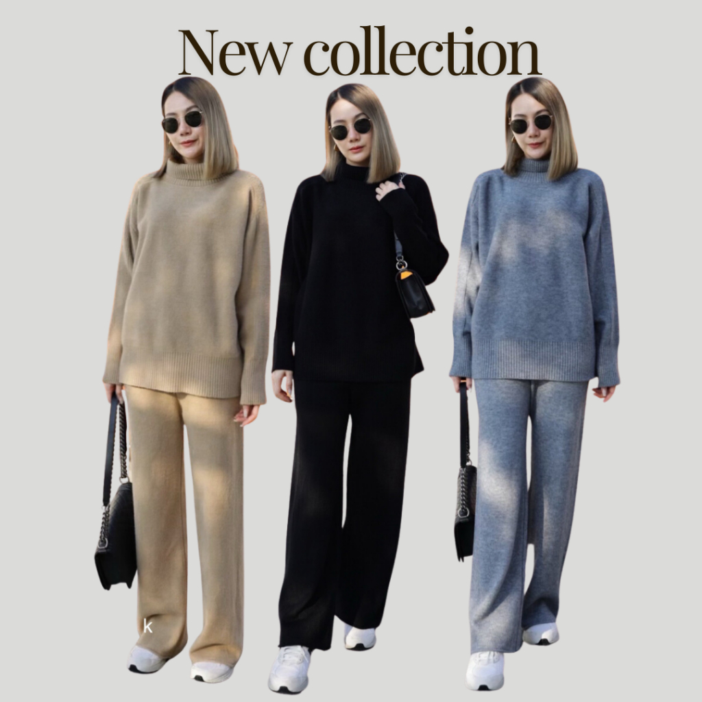 🔥[ช้อปผ่านวีดีโอลดทันที 200 พร้อมส่งฟรีค่า]🔥29th  Studiobkk เซ็ตไหมพรม  เสื้อแขนยาวคอเต่า+กางเกงทรงก