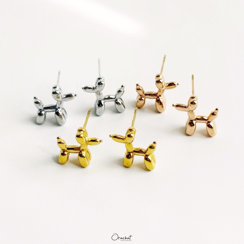 Orachat | Poppy Puppy 14k earrings. (ต่างหูตัวเรือนสแตนเลส)