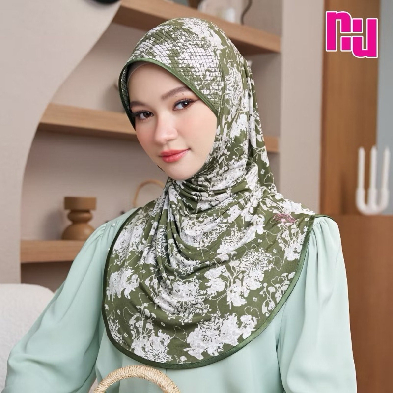 NUNUH GINKGO ผ้าคลุมผมฮีญาบมุสลิมแบบสวมสำเร็จ ทรงฟองน้ำตาราง (FN-N)