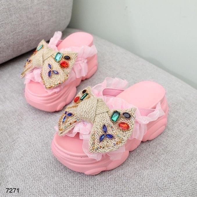 7271 รองเท้าส้นเตารีดแต่งโบว์ น้องน่ารักมาก เดินสบาย