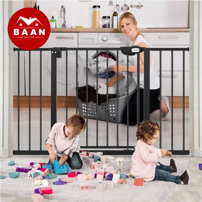 Baan ที่กั้นบันได ที่กั้นเด็ก รั้วกั้นเด็ก สำหรับเด็กและสัตว์เลี้ยง ไม่ต้องเจาะผนังรุ่นใหม่หลายขนาด เพิ่มความหนา