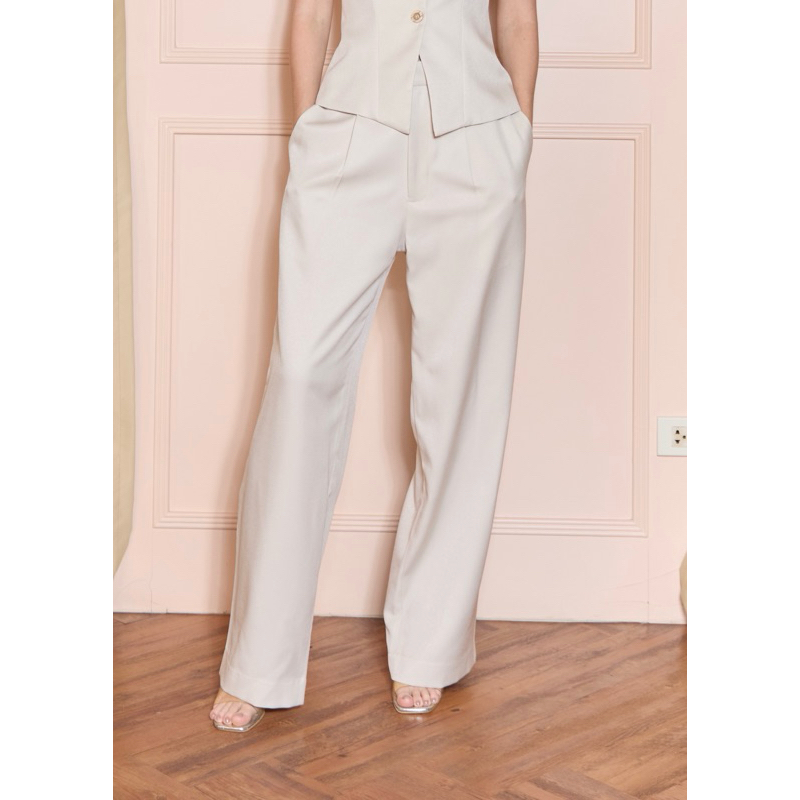 Trousers Olivia  (Ivory,Grey) กางเกงทรงกระบอกขายาว