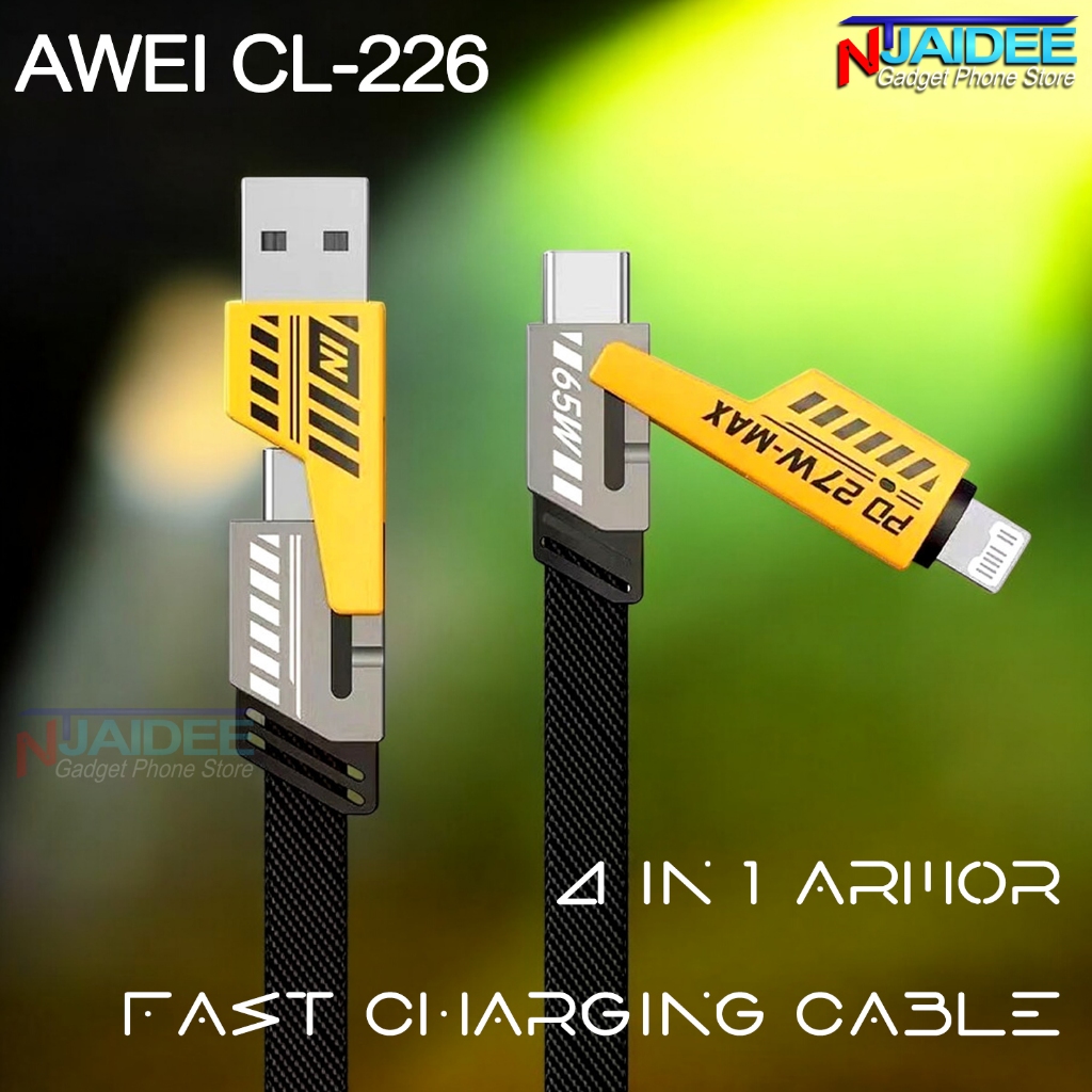 สายชาร์จ Awei Cable 4 In 1 Armor Fast Charging Data Cable 1M 65W/27W