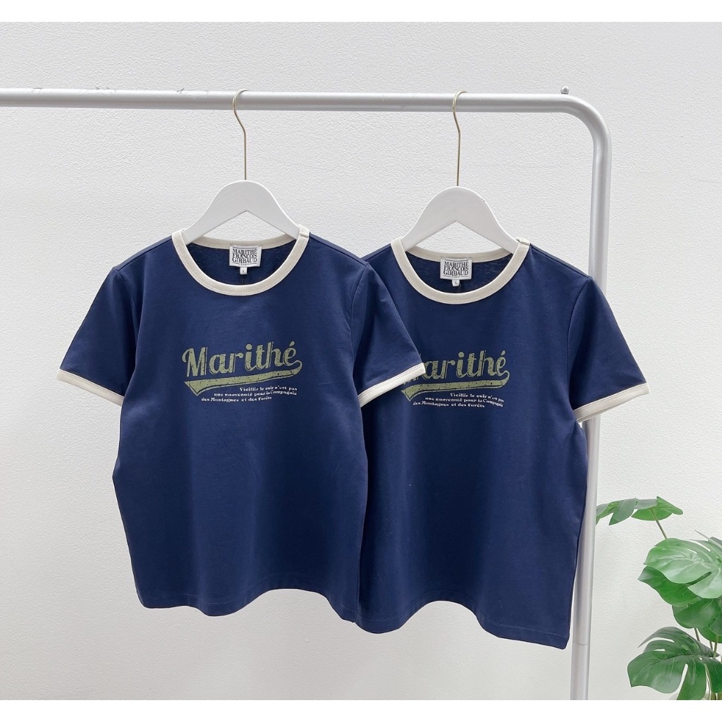 Marithe Vintage Baseball Ringer Tee (Navy) Women