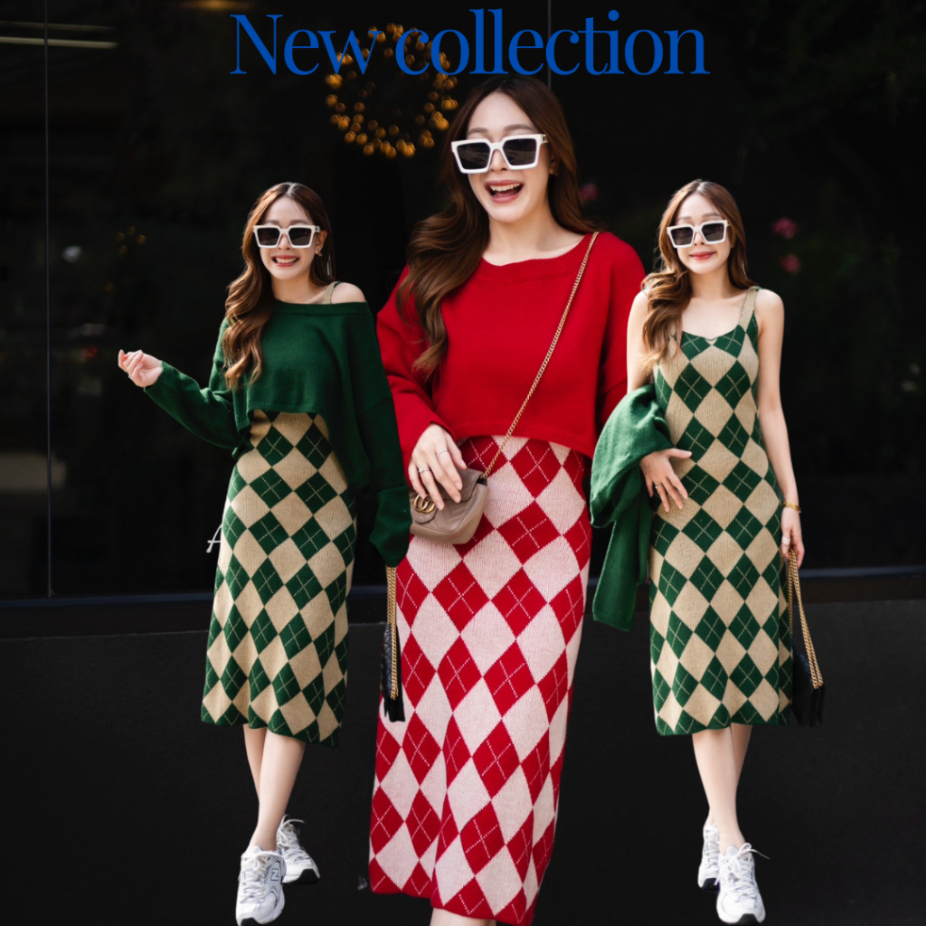 [Top7] พร้อมส่ง Address คริสต์มาส เดรสไหมพรมแต่งลายตัวใน มาพร้อมเสื้อครอปไหมพรมแขนยาวตัวนอก T-Shirtnista