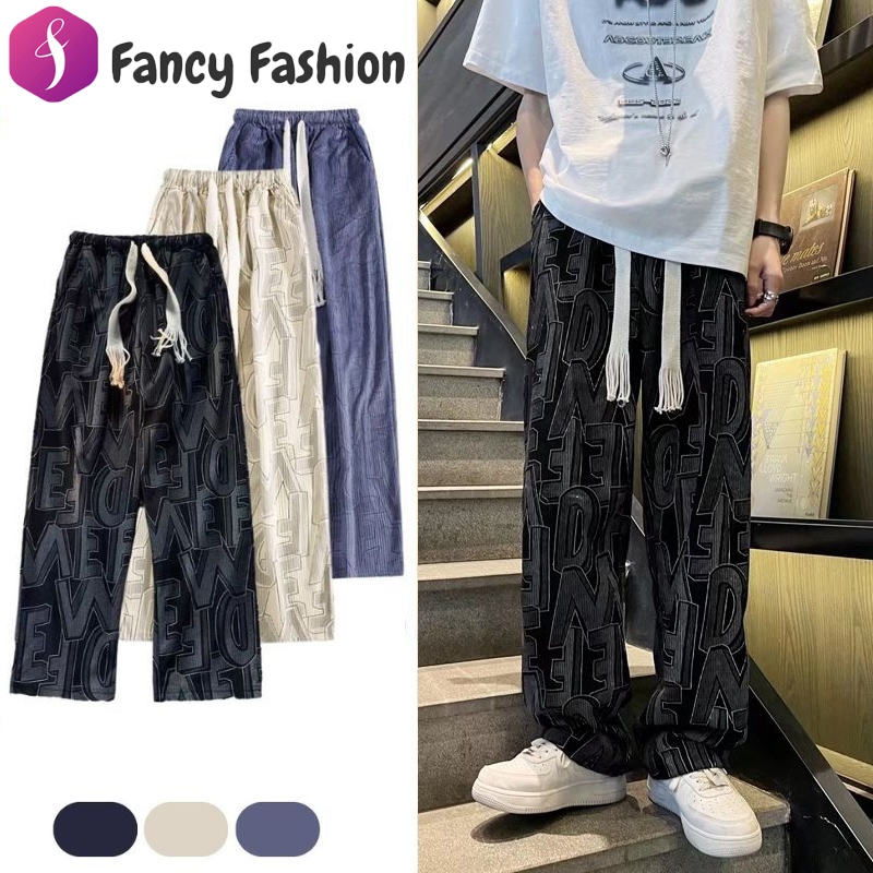 Fancy Fashion กางเกงขากว้าง กางเกงขายาว ผ้าลูกฟูก บาง ทรงตรง  ผ้าร่อย สไตล์เกาหล