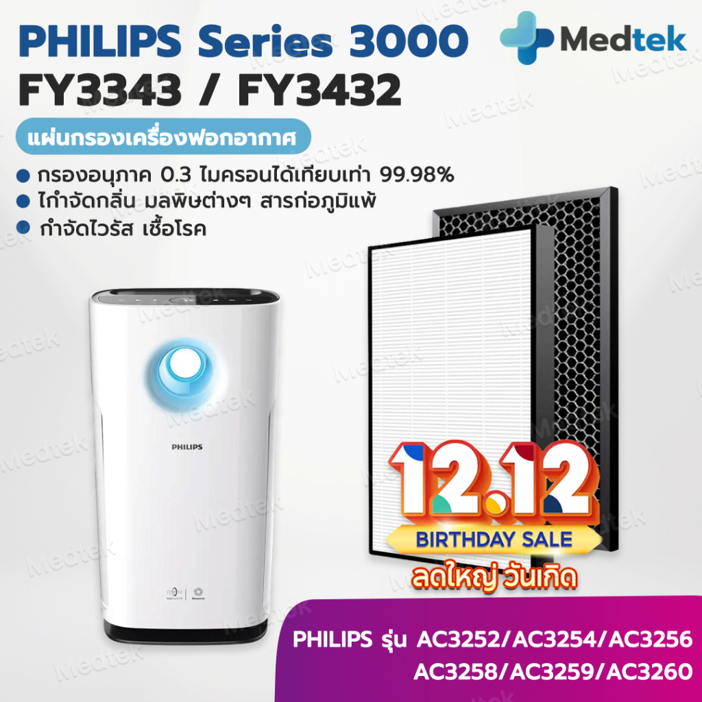 แผ่นกรองเครื่องฟอกอากาศ Philips FY3433, FY3432 สำหรับเครื่องฟอกอากาศ PHILIPS รุ่น AC3256/AC3259 Series3000