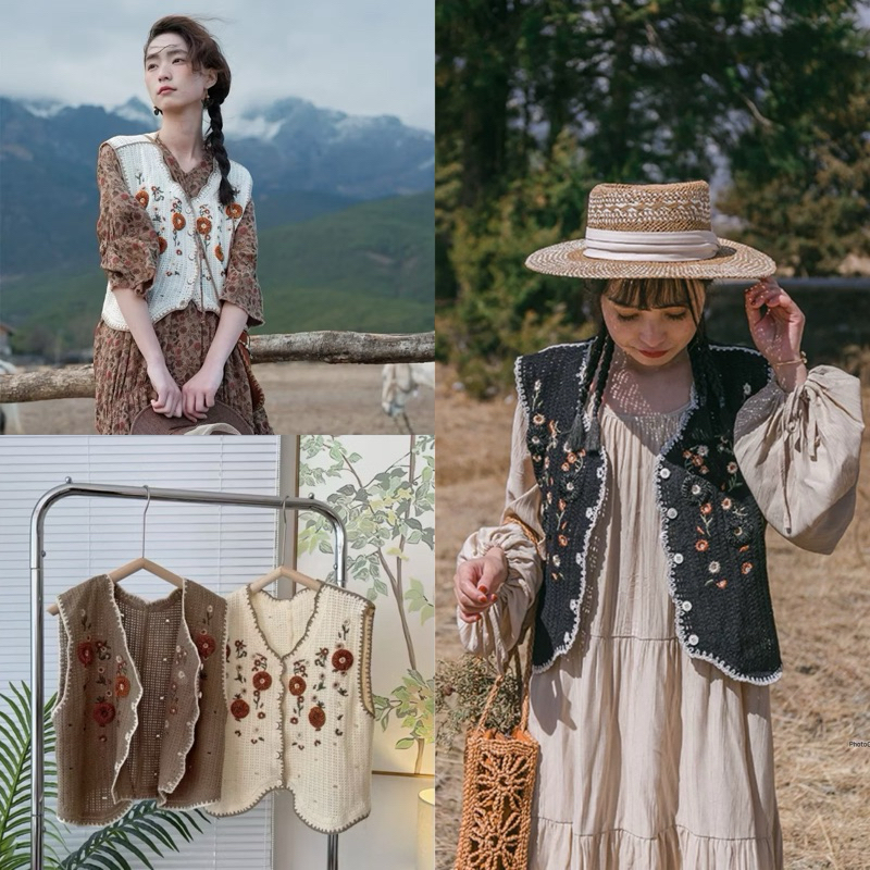 [พร้อมส่งค่า] เสื้อกั๊กไหมพรม เสื้อถักไหมพรมแขนกุด