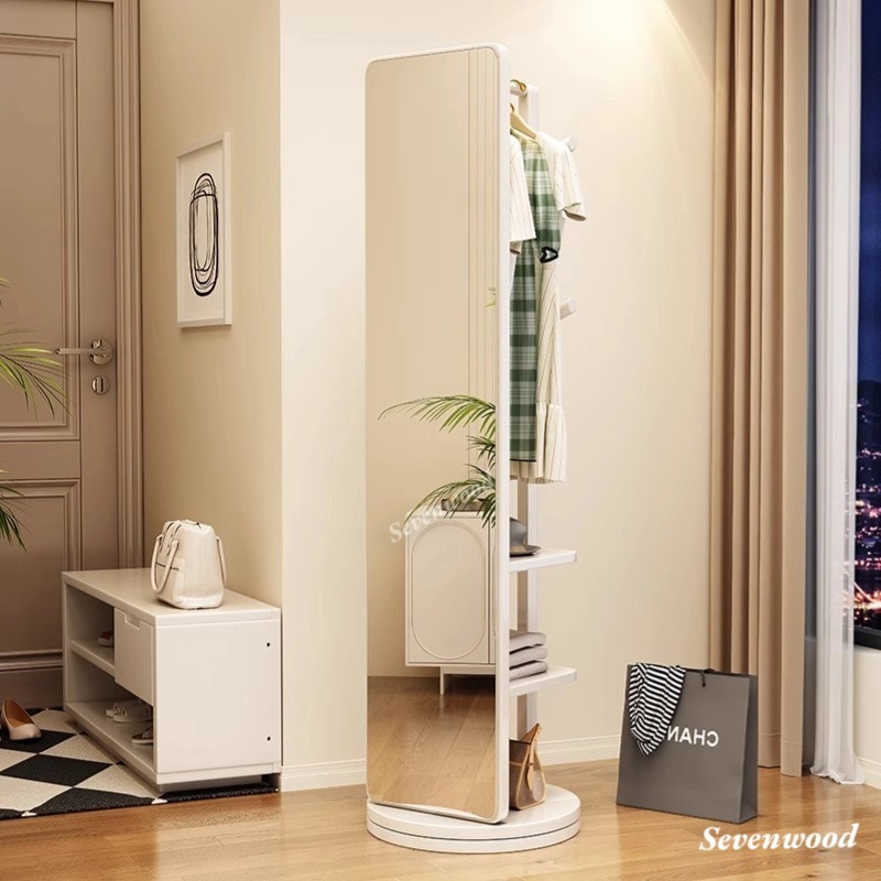 Sevenwood กระจก กระจกแต่งตัว 165*30ซม กระจกยาว กระจกเต็มตัว กระจกตั้งพื้น ราวแขวนผ้า แขวนเสื้อผ้าและกระเป๋า