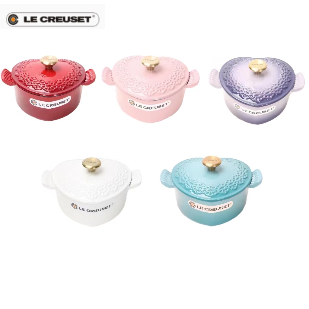 Le Creuset หม้อเหล็กหล่อเคลือบหม้อหัวใจหม้อลูกไม้นูน