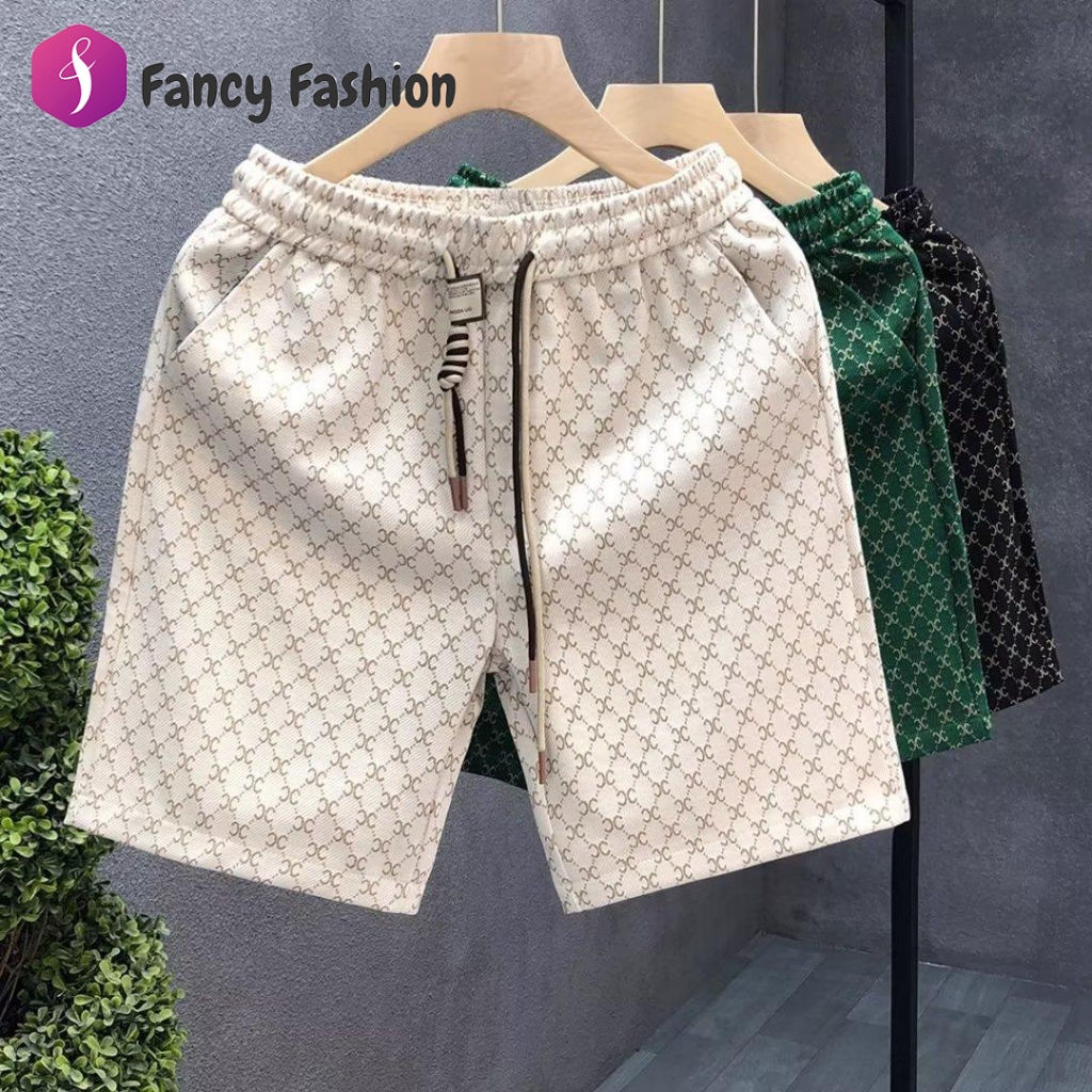 Fancy Fashion กางเกงขาสั้นผู้ชาย ลําลองทรงหลวม หนาวินเทจแฟชั่น สีดํากางเกงผู้ชาย
