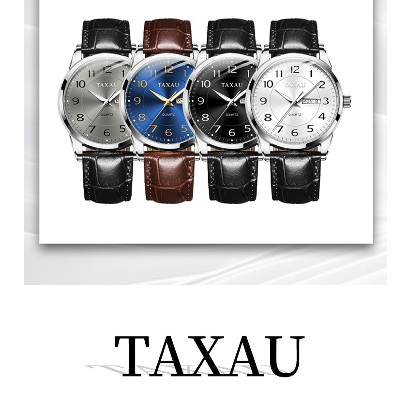 TAXAU นาฬิกาผู้ชาย กันน้ำ 100% ธุรกิจ แฟชั่น หนัง นาฬิกา ปฏิทิน ส่องสว่าง นาฬิกาข้อมือผู้ชาย 41mm