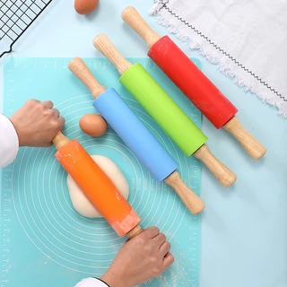DIY_SWEET ลูกกลิ้งซิลิโคนกลิ้ง Pin ด้ามไม้สองหัว แป้งเกี๊ยว แป้งกลิ้ง Pin