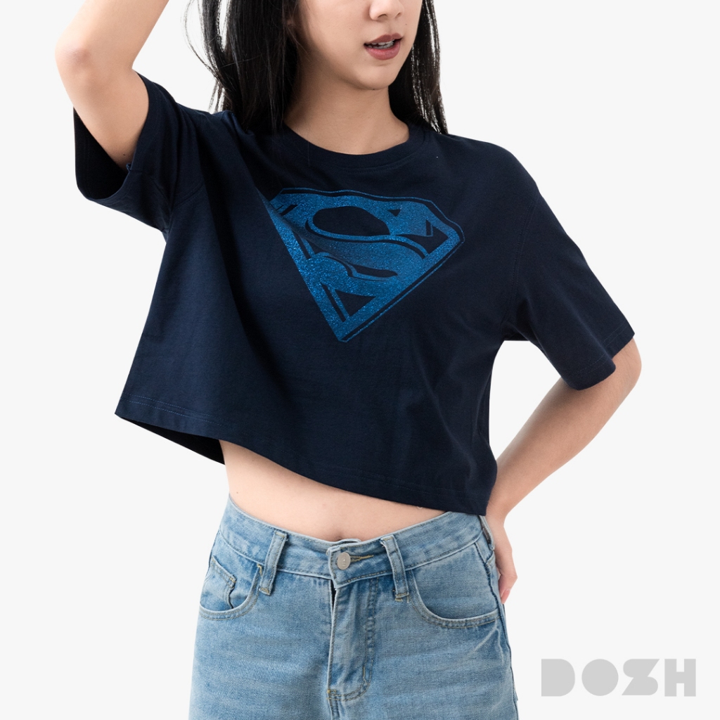 DOSH WOMEN'S CROPPED T-SHIRTS SUPERMAN เสื้อยืดครอปผู้หญิง DSWT1049-NV