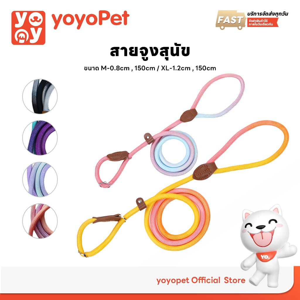 yoyopet : สายจูงฝึกสุนัข Training leash สีพาสเทลทูโทน น่ารัก เชือกจูงสัตว์เลี้ยง เชือกยาว 1.5 เมตร