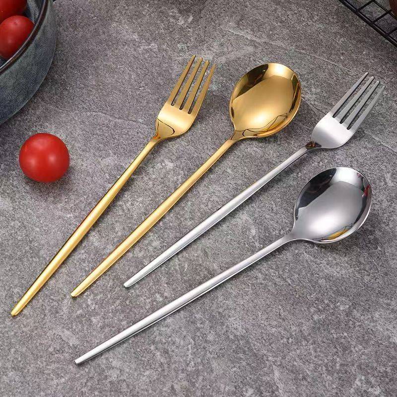 【พร้อมส่ง】 หนา สแตนเลส ช้อน Stainless Steel ช้อนส้อม ไร้สนิม ชุดช้อนส้อม แสตนเลส/1คู่- ยาวช้อน&ส้อม-เกาหลี