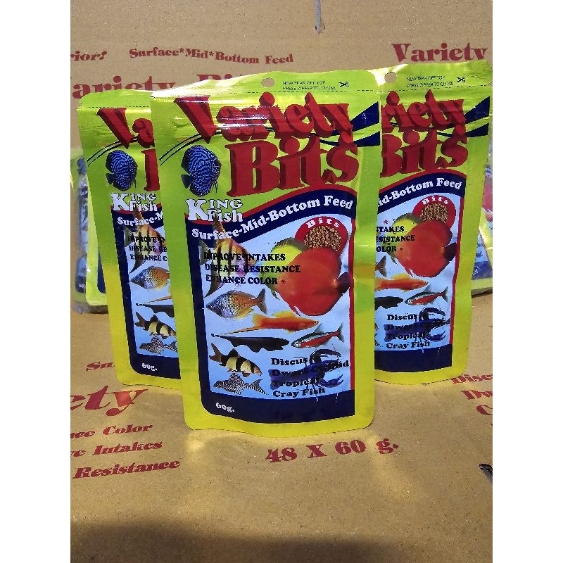 King Fish Variety Bits p47%+อาหารปลาปอมปาดัวร์ กุ้ง และปลาสวยงามทุกสายพันธุ์ สูตรเร่งสี โปรตีนสูง