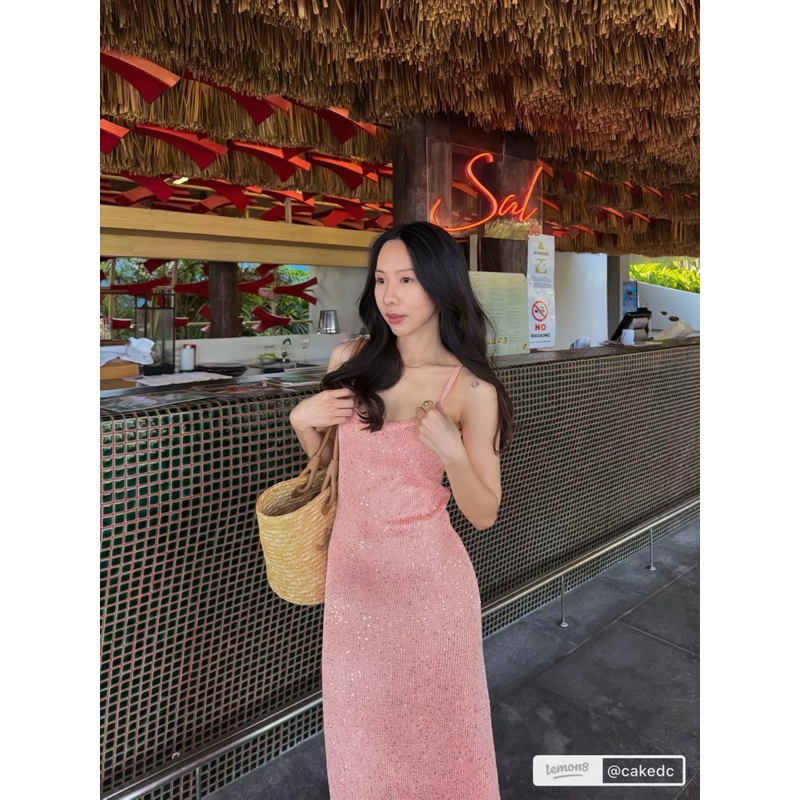 t.c_store.bkk Woven sequin dressสีส้มพีชไซส์S