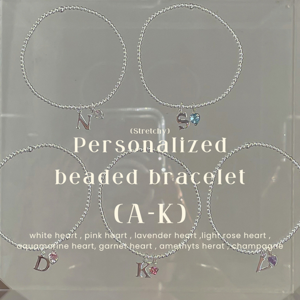SissyJewelry // ข้อมือเงินแท้ รุ่นเอ็นยืด จี้ตัวอักษร (A-K) + จี้หัวใจ **ใส่sizeที่หมายเหตุ** ) Free gift box
