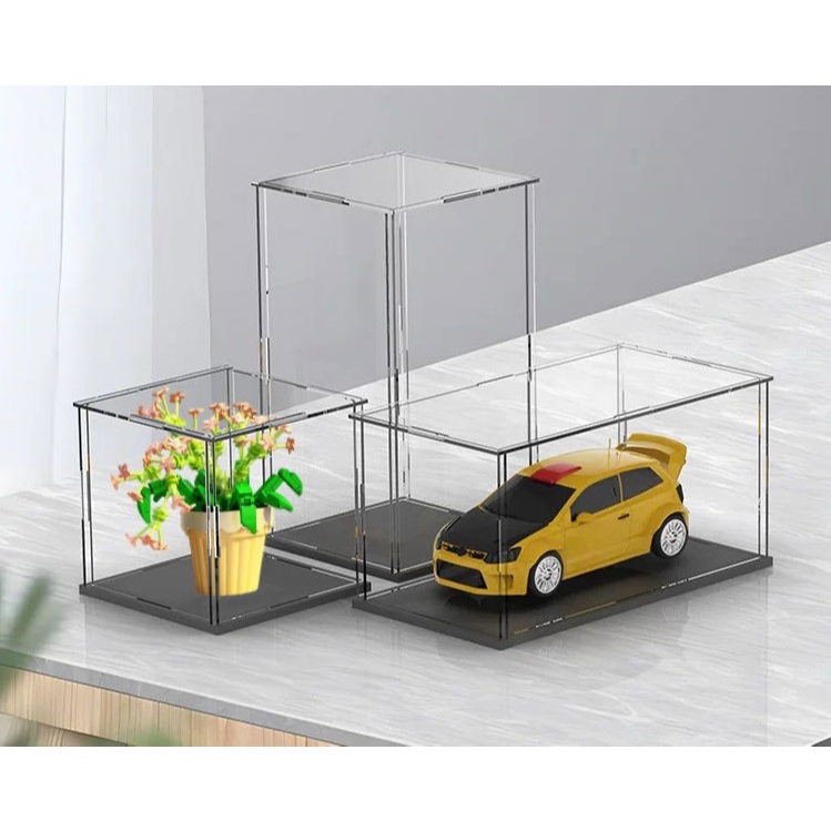 กล่องใส่โมเดล กล่องโชว์ กล่องเก็บของ อะคริลิคใสฐานดำ  พร้อมส่ง (ลอกฟิล์มก่อนประกอบเอง ง่ายๆๆ ไม่กาว)