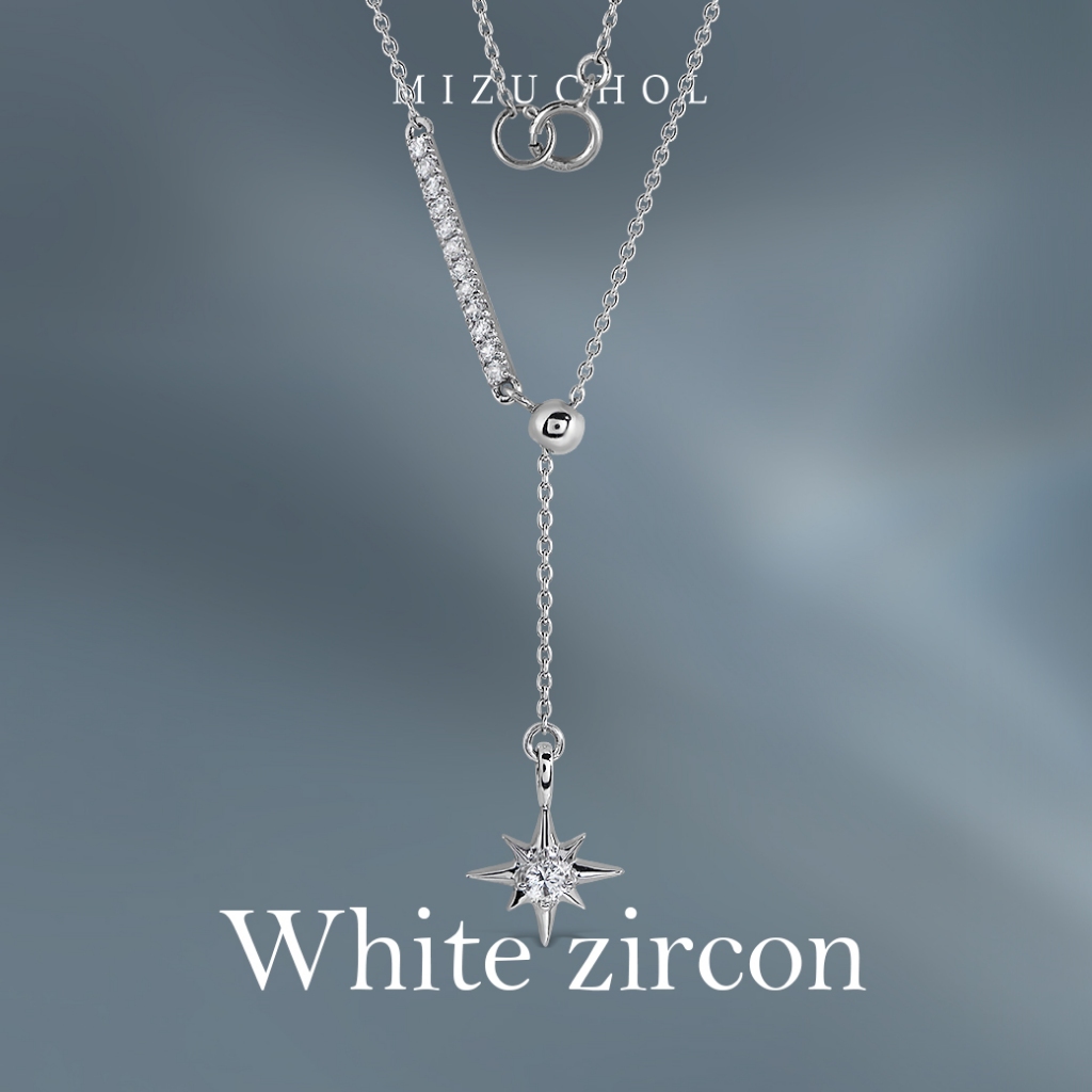 Mizuchol-สร้อยเงินแท้ชุบทองคำขาว ประดับเพทายแท้ : Frosted Glow