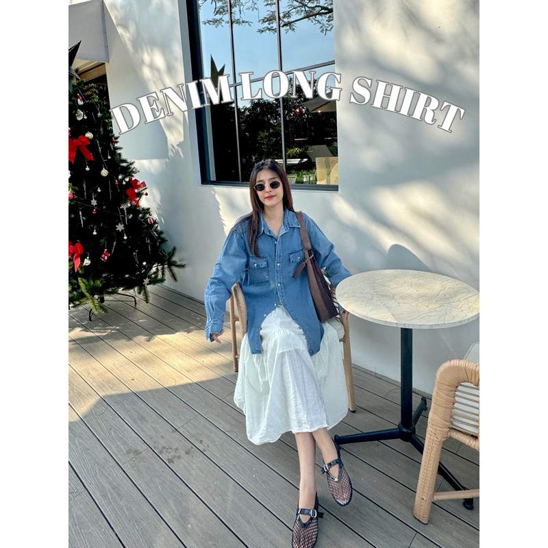 19JAN.STUDIO : DENIM LONG SHIRT เสื้อเชิ้ตยีนส์แท้ผ้าฟอกกลาง