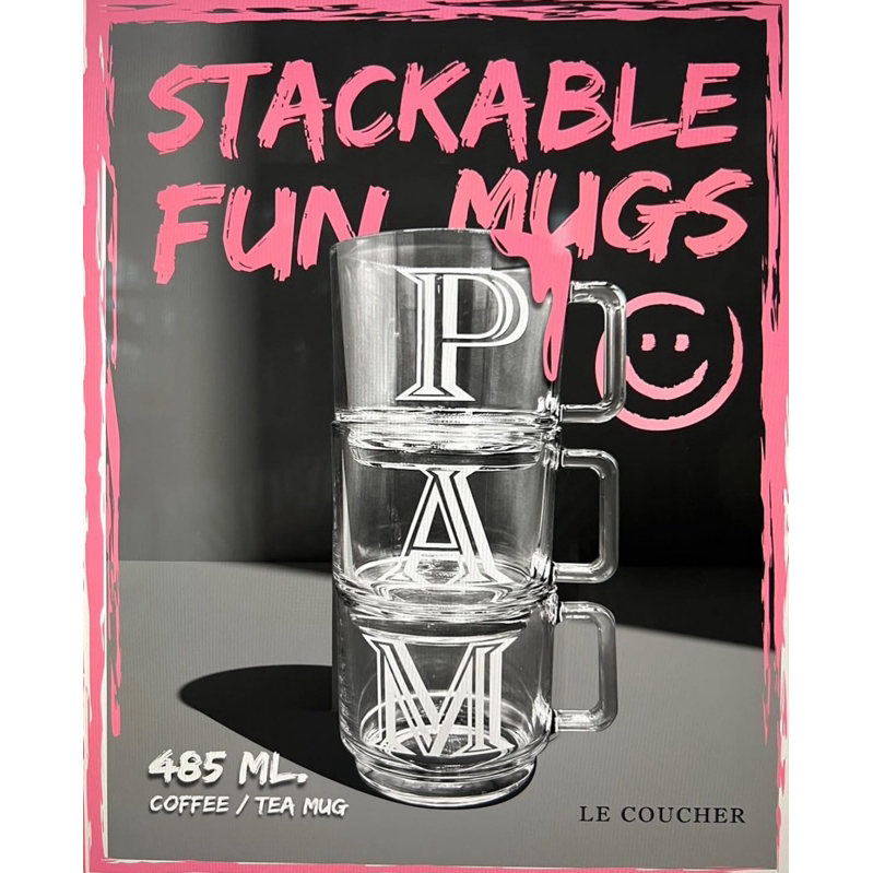 Le Coucher, Stackable Alphabet Glass 485ml 🤍แก้วกาแฟ แก้วแบบซ้อนได้ กาแฟร้อน ตกแต่งบ้าน ของใช้บนโต๊ะ