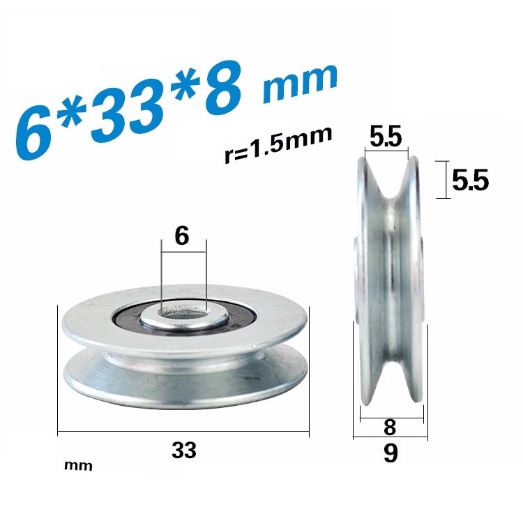 ล้อรอกลวดสลิง ร่องตัว V 6x33x8 mm. ราคา/1ลูก #รอกสลิง