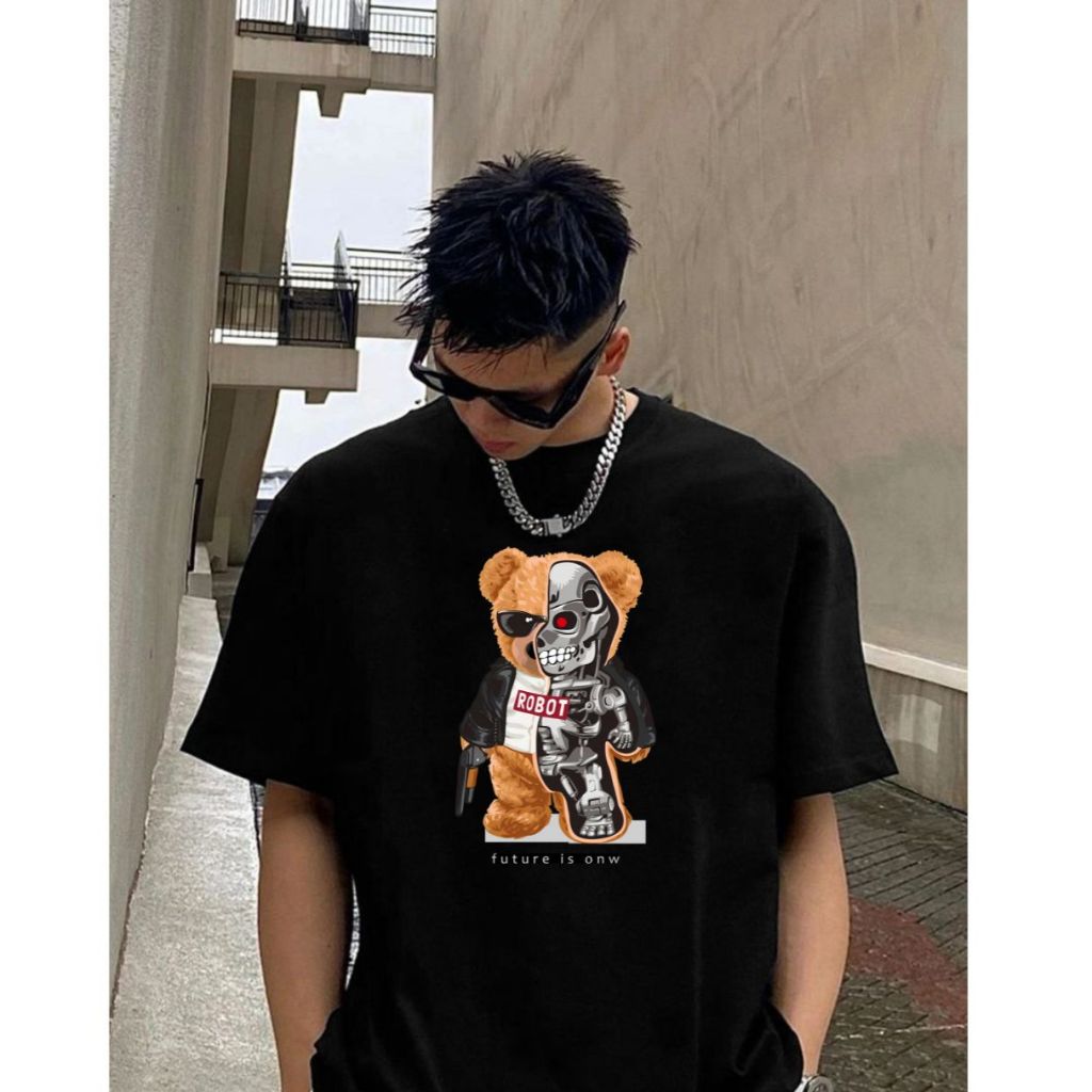 Y-T เสื้อยืดชาย คุณภาพสูง เสื้อพิมพ์สกรีน พิมพ์ "หมีเย็น" ไม่จำเป็นต้องรีดผ้า เสื้อแฟชั่น ผ้าฝ้าย 100% สไตล์ถนน