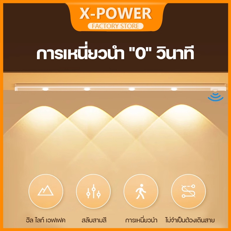 X-POWER โคมไฟ LED รูปตาแมว ปรับได้ 3 สี ชาร์จ USB TYPE-C 30 ซม. 40 ซม. 50 ซม. 60 ซม.80 ซม.100 ซม. สําหรับตู้เสื้อผ้า ห้อ - รูปที่ 4