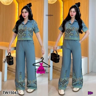 Set 2 ชิ้น เสื้อเชิ้ตครอปลายดอกไม้ + กางเกงขายาว TT15043 / TT20971 / TT20766