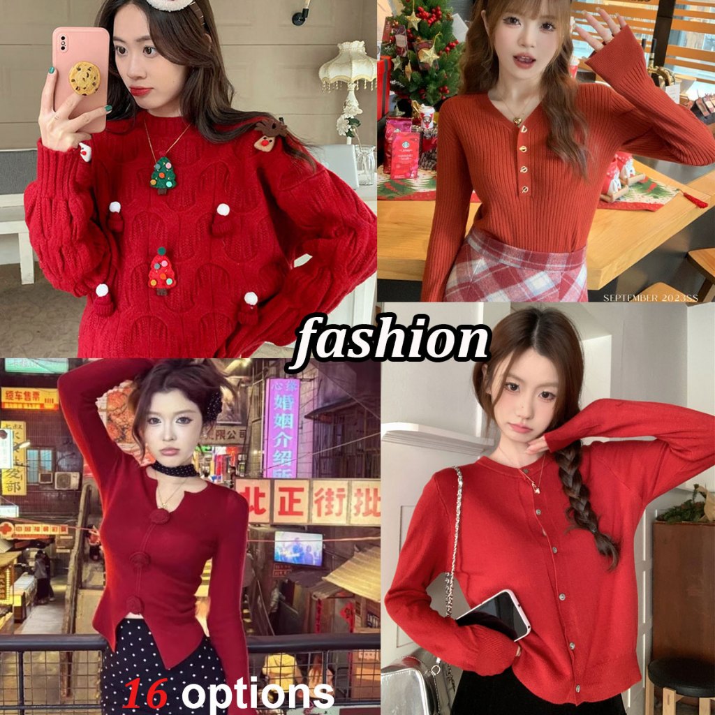 Dahong M0172 เสื้อผ้าผู้หญิงคริสต์มาส เสื้อสเวตเตอร์ครอปธีมคริสต์มาส แขนยาว ต้อนรับเทศกาลคริสต์มาส