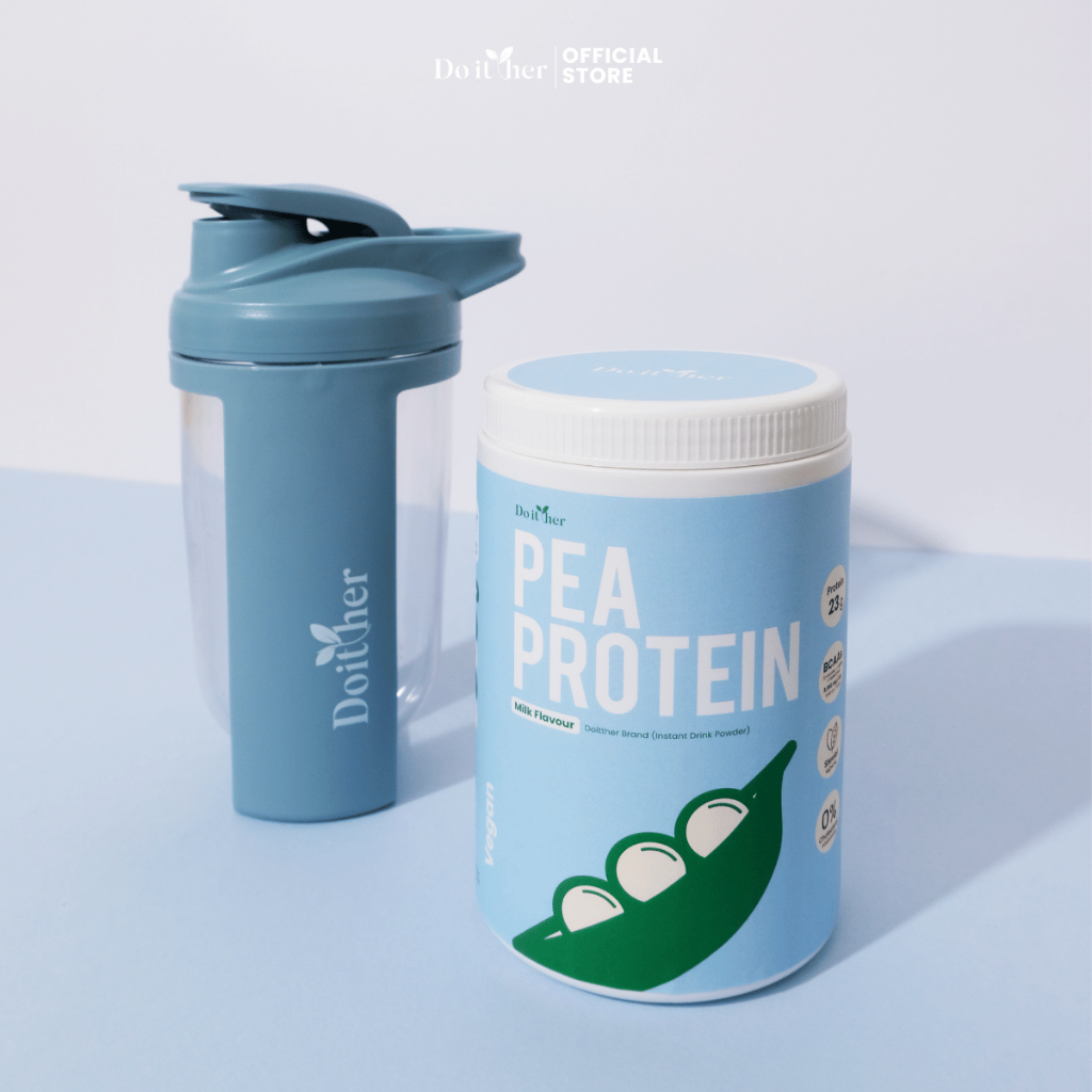 Do it her Pea Protein set โปรตีนถั่วลันเตา กลิ่นนม แบบกระปุก 450 กรัม พร้อมแก้วเชค มีให้เลือก 3 สี