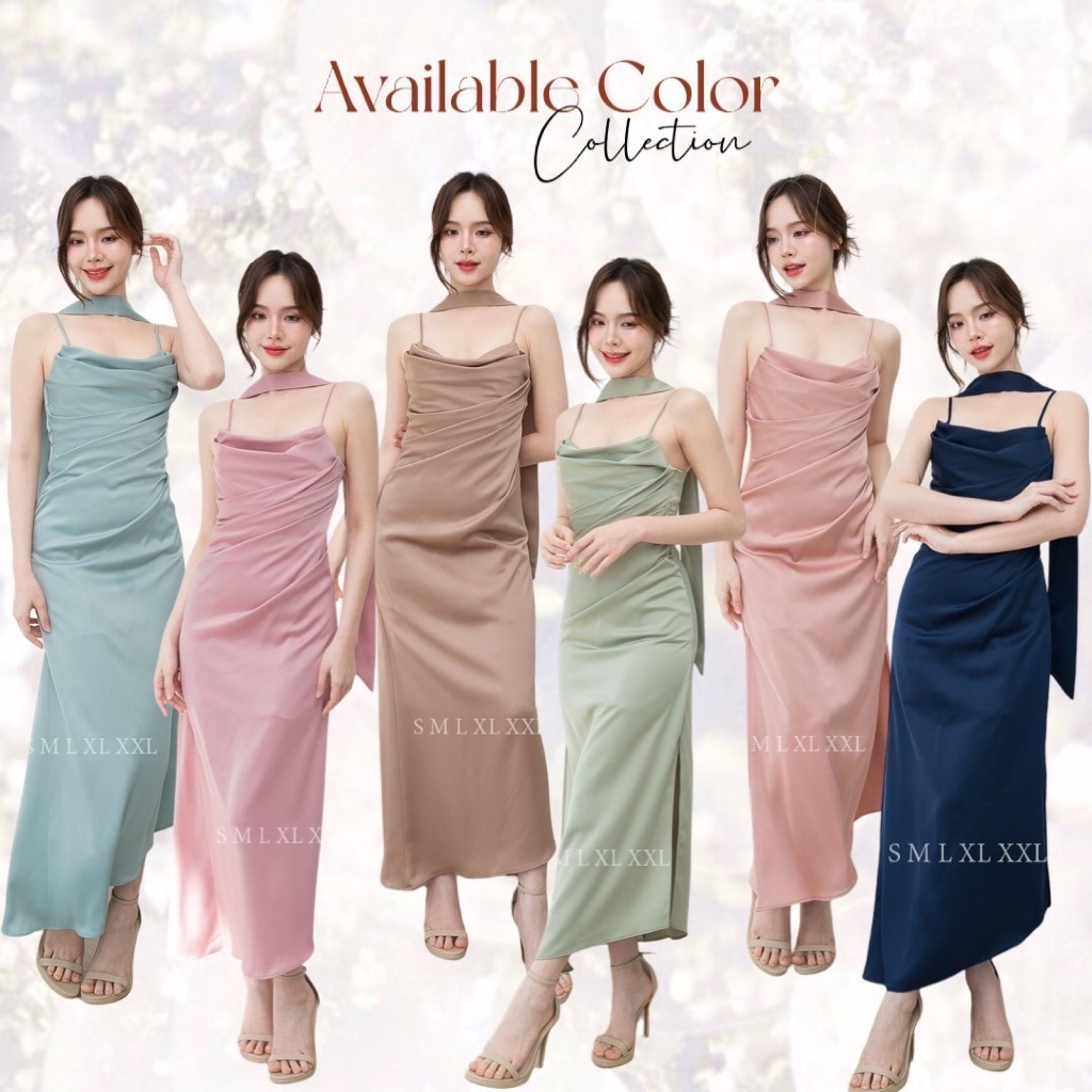 ชุดออกงาน ชุดเพื่อนเจ้าสาว koolykool สายเดี่ยวคอถ่วงจีบข้างแถมสาย kk092