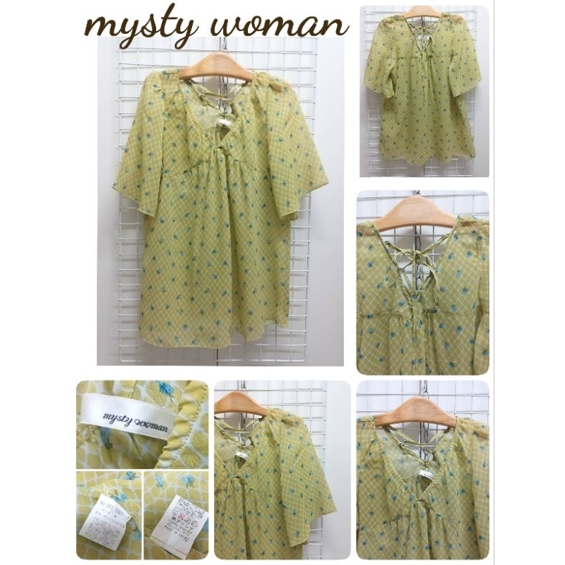 2694. MYSTY W0MAN เสื้อเบลาส์ผ้าชีฟองลายดอกญี่ปุ่นมือสอง