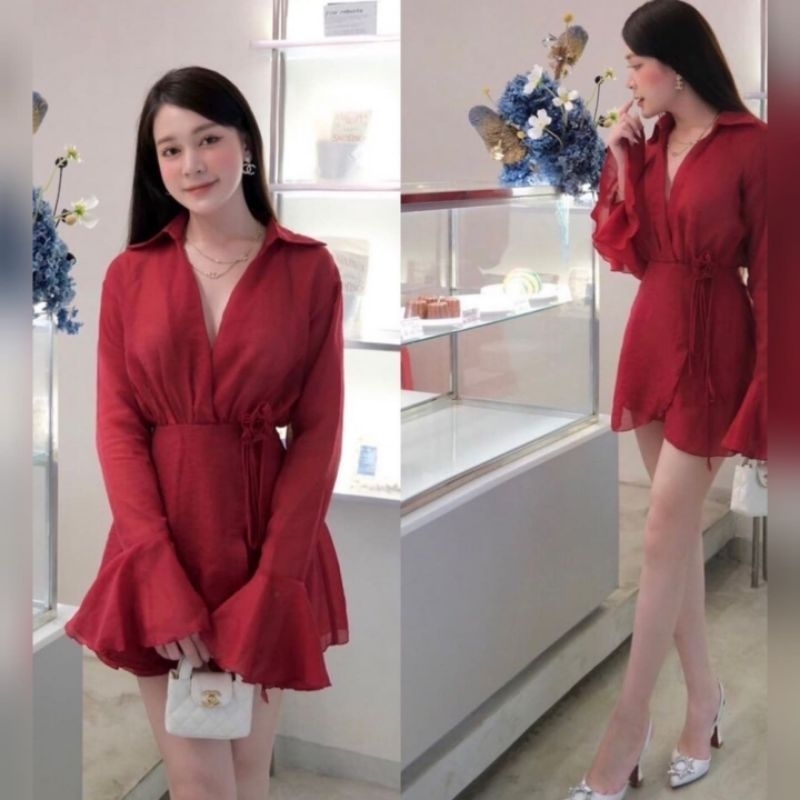ชุดคุณภาพดี💯ตรงปก✨ร้านนี้มีพร้อมส่งเลย✅ไม่ต้องเช็ค*ส่งไว💐 เดรส ชุดออกงานสี​ แดง​ Stylista​ - รูปที่ 4