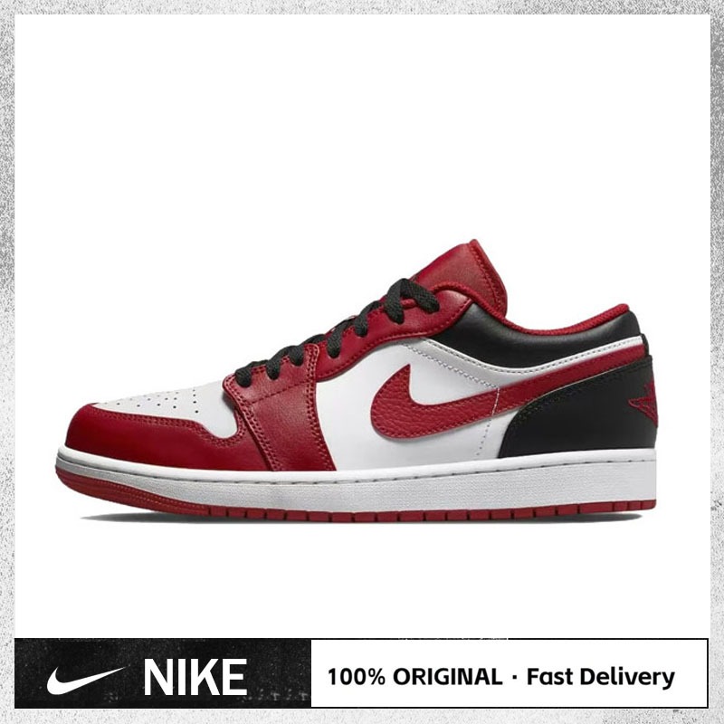 Original Nike Air Jordan 1 Low Bulls 553558-163 Low-top retro basketball shoes red white and black