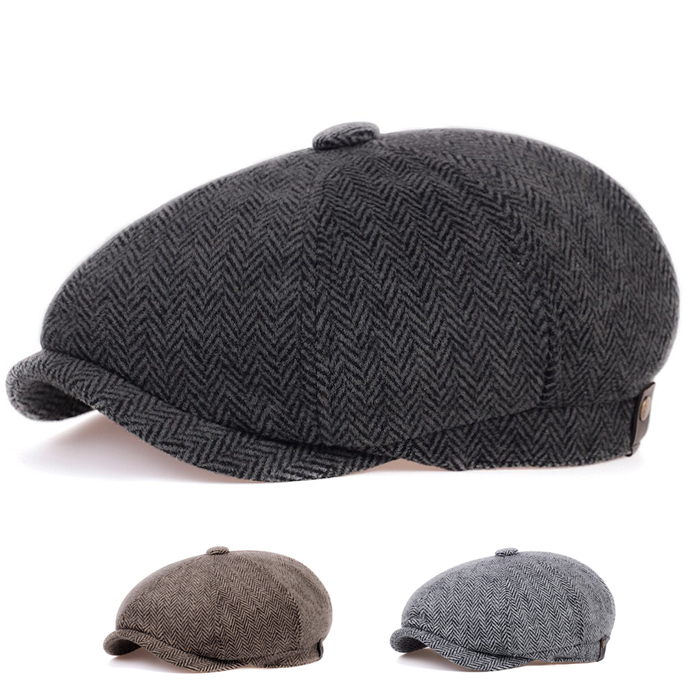 Retro ขนาดใหญ่ 56-60 ซม. Newsboy หมวกผู้ชาย Vintage Beret Tweed ลำลองแบนแปดเหลี่ยมหมวกนุ่ม